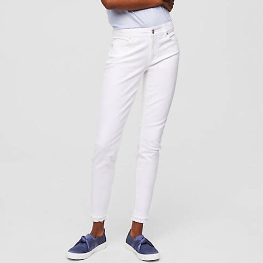LOFT White Modern Frayed Skinny Ankle Jeans - Picture 1 of 3